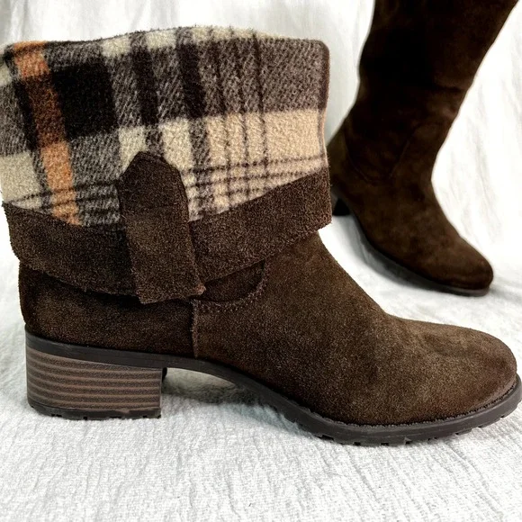 Suede Cowboy Chocolate Brown Boots Plaid Lined Women 5.5 Western Ranch Soft NOTE - Picture 2 of 16